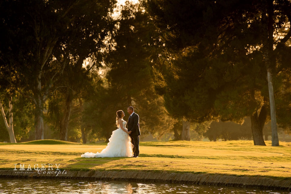 newlyweds on golf course