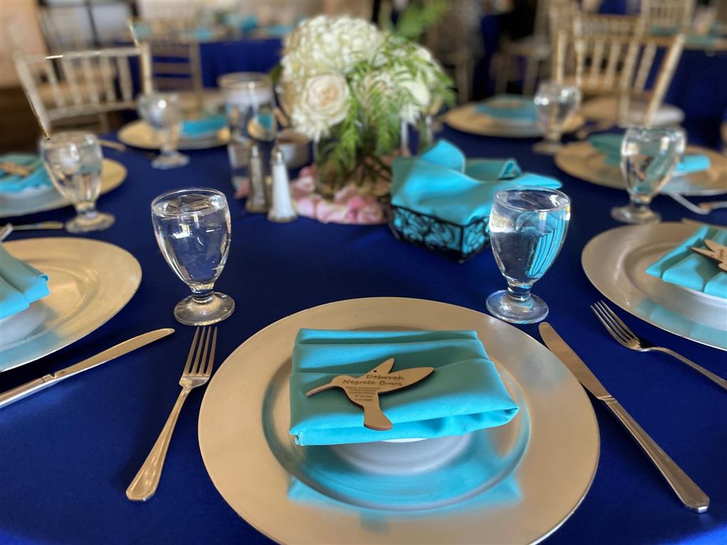 bright blue table setting